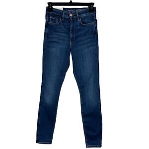 H&M &Denim Small Skinny Jeans Ultra High Waist Stretch Zip-Fly Whiskered Blue